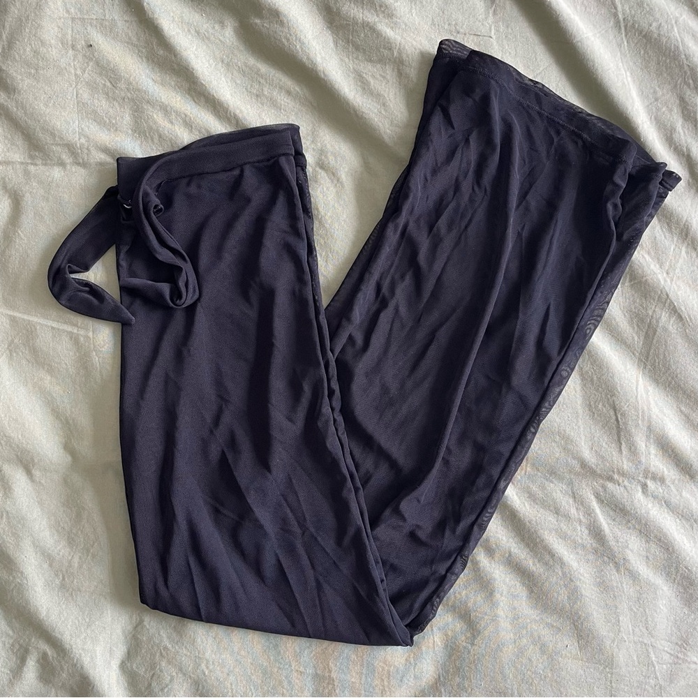 Mesh swim cover up wide leg pants with tie waist
